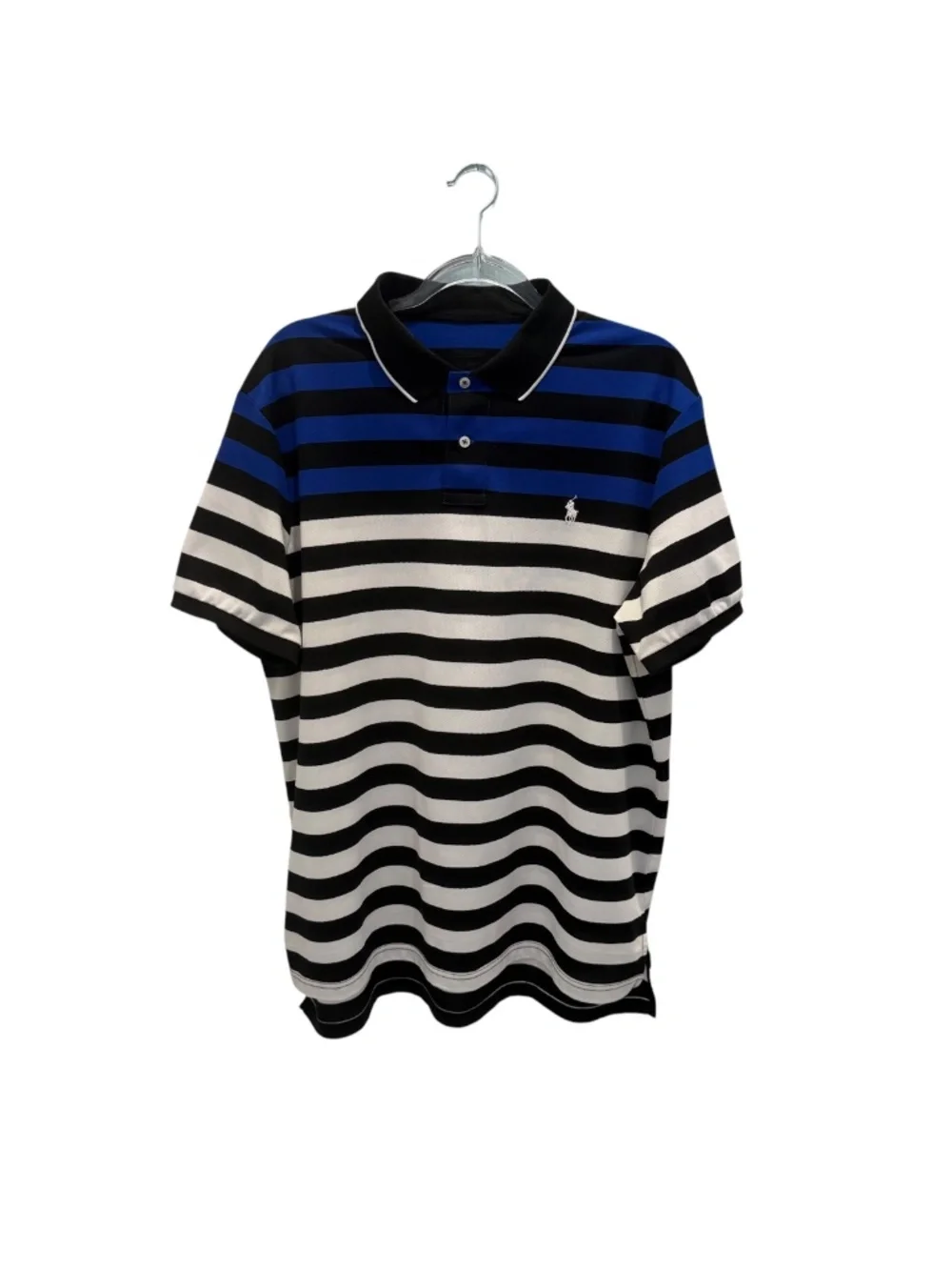 Polo Ralph Lauren Performance White Black Blue Stripe Polo Shirt XL Mens